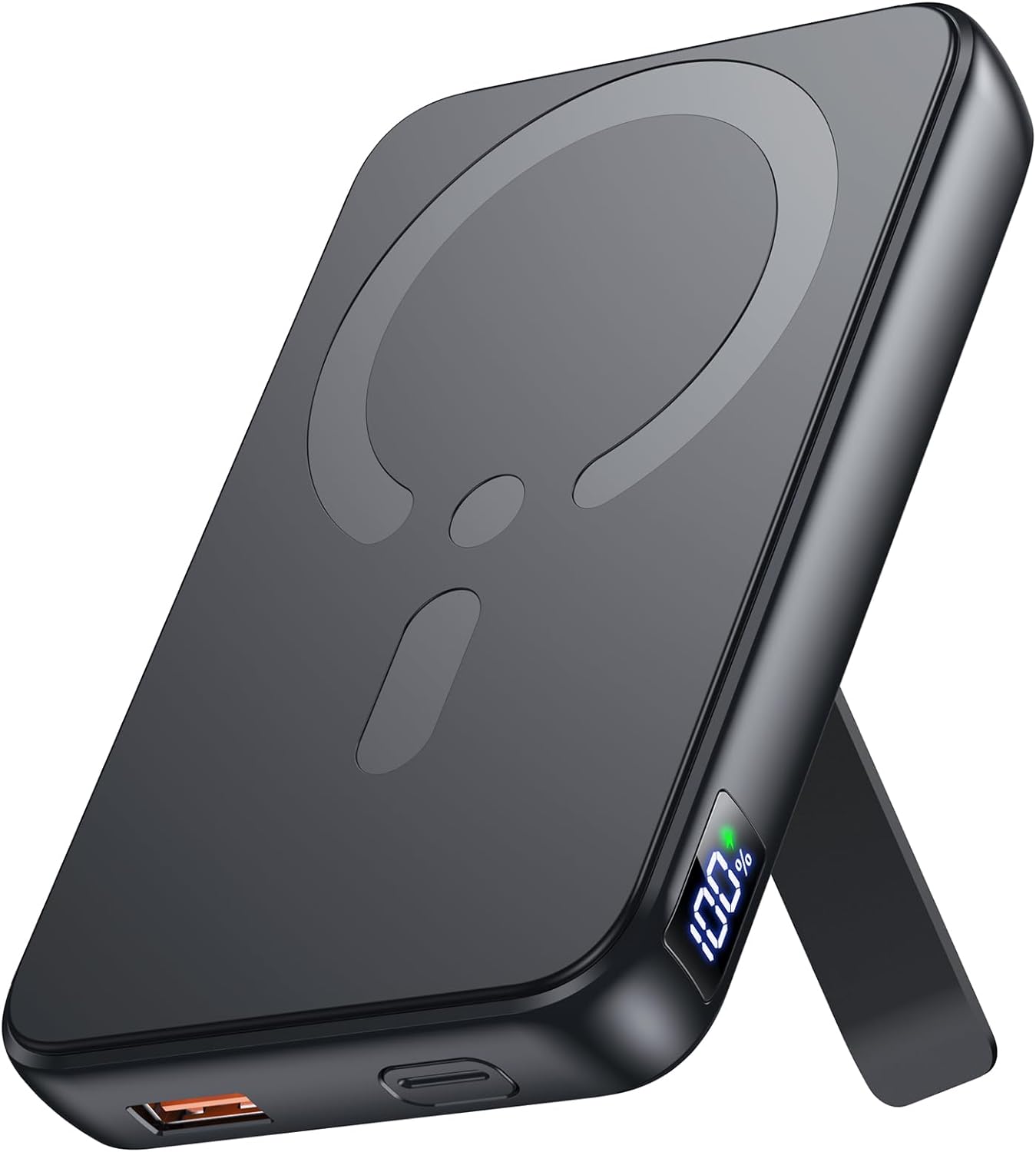 for Magsafe Portable Charger, 12000mAh Wireless Magnetic Power Bank with Stand and USB C In/Out Fast Charging, for Magsafe Battery Pack Compatible with iPhone 15/14/13/12 Pro/Pro Max/Plus Series-Black