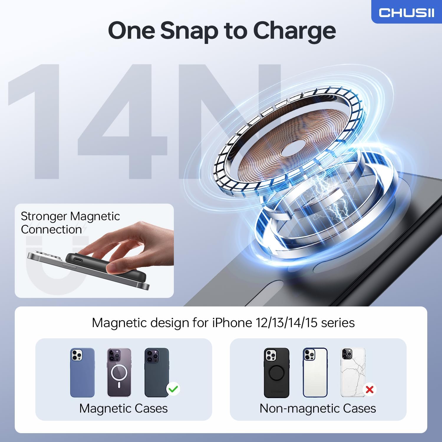 for Magsafe Portable Charger, 12000mAh Wireless Magnetic Power Bank with Stand and USB C In/Out Fast Charging, for Magsafe Battery Pack Compatible with iPhone 15/14/13/12 Pro/Pro Max/Plus Series-Black - Image 2