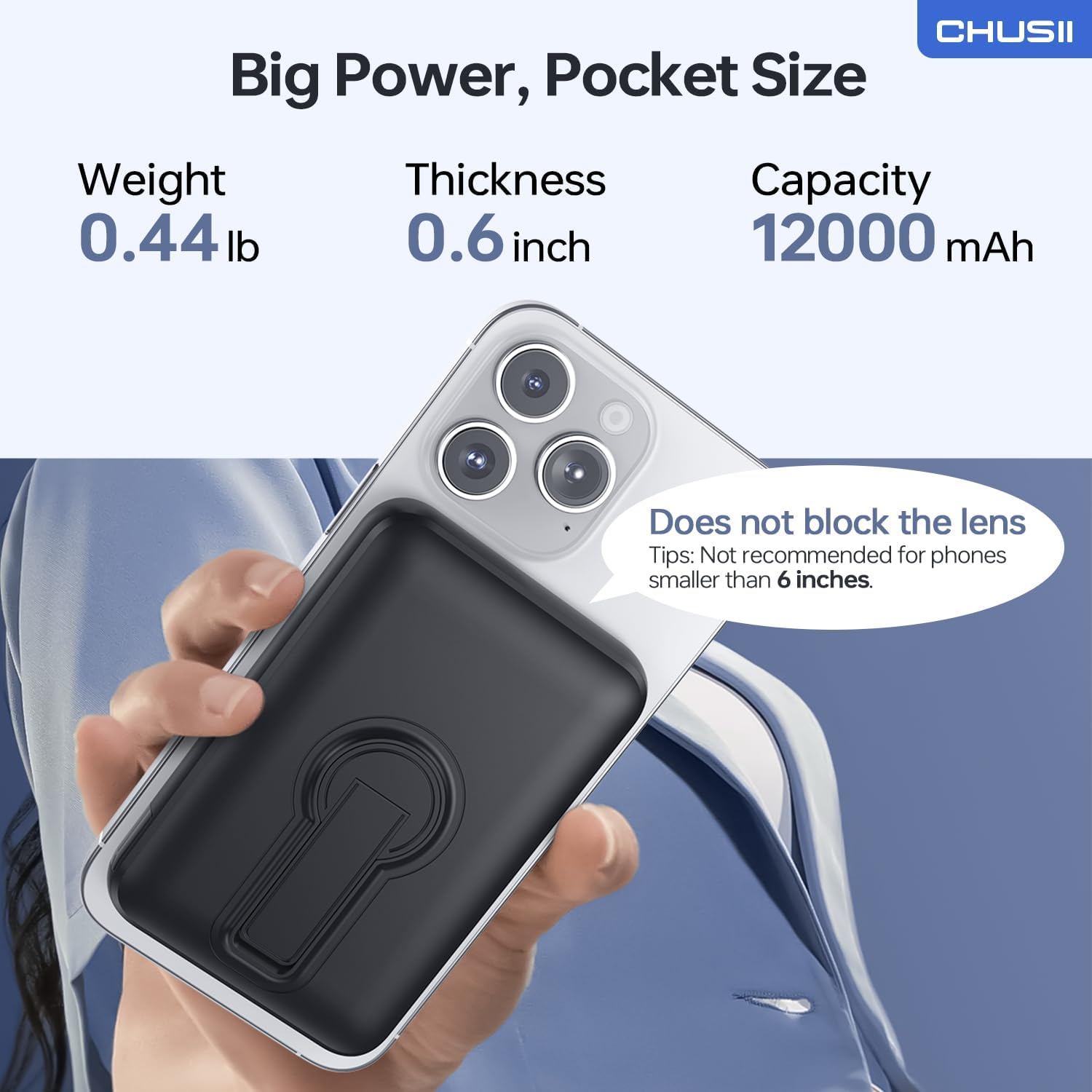 for Magsafe Portable Charger, 12000mAh Wireless Magnetic Power Bank with Stand and USB C In/Out Fast Charging, for Magsafe Battery Pack Compatible with iPhone 15/14/13/12 Pro/Pro Max/Plus Series-Black - Image 7